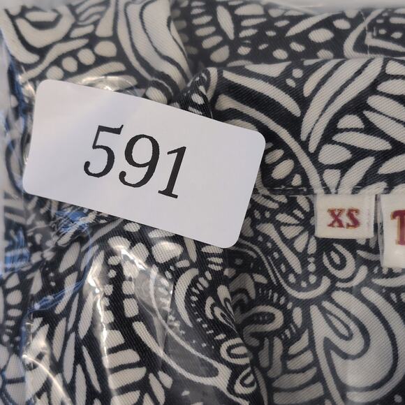 Tianello Womens XS Button Up Sleeveless Top Floral Black White Tencel Blouse - Picture 13 of 13